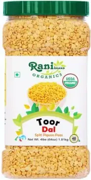 Rani Organic Toor Dal (Split Pigeon Peas) 64oz (4lbs) 1.81kg Bulk PET Jar