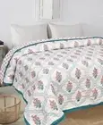 Indian Multi Floral Block Print Jaipuri Razai Hand Stitch Cotton Bedding Quilt