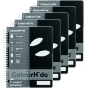 NEW 5 Pack Colourhide 2-Subject Notebook 300 Page A5 Black Bulk Sections