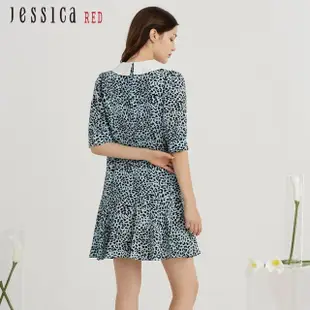 【Jessica Red】修身顯瘦豹紋襯衫領短袖洋裝82417L