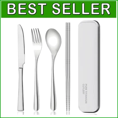 Premium Titanium Fork, Knife, Spoon & Chopsticks Set – Ideal for Adventures