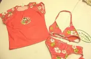 St. Tropez 3 Pc Swimset Surfing Monkey bikini & Coverup Coral Floral SZ 5 New
