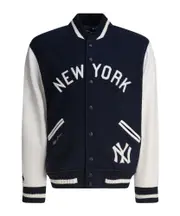 lettering bomber jacket XL,M Navy Blue/Deck Wash White
