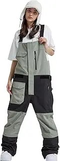 [ALSOGO] Women's Ski Trousers Winter Waterproof Windproof Adjustable Wear-Resistant Bib Hiking Climbing Insulated Ski Trousers, Army Green, Small