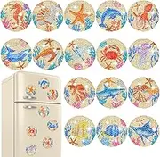 Saysurey 16 Pcs Diamond Art Magnet Kits Diamond Painting Refrigerator Magnets DIY for Adults Crafts Painting Stickers Kits for Gifts Home Decor(Ocean)