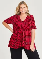 [TS] Taking Shape Check Flock Swing Top Size 18 in RED / Black - Plus Size Women's Clothing Red / Black