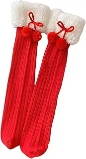 [Ｓｉｍｈｏａ] 1 Pair Knee Socks for Girls Warm Easy to Clean Elastic Long Socks for Children, with Balls