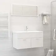 2 Piece Bathroom Furniture Set White Engineered Wood,White Bathroom Furniture Set with Mirror Durable Engineered Wood Sink Cabinet Bathroom Furniture