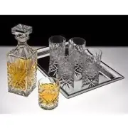 Godinger Dublin 6-Piece Crystal Whiskey Decanter Set (Square-shaped bottle lid)