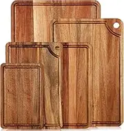 Yungyan Acacia Wood Cutting Boards for Kitchen Set of 5 Large Thick Chopping Board with Juice Groove Cheese Charcuterie Tray Butcher Wooden Block Trays for Meat Fruits Vegetables, 5 Sizes