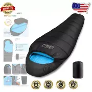 3-4 Season Mummy Sleeping Bag for Adults - Non-Snag Zipper & Adjustable Hood