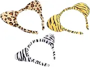 [Baluue] 3pcs Cartoon Animal Headband Zebra Headpiece Hair Accessories Stuffed Headpiece Leopard Headband Costume Halloween Party Headband Short Plush