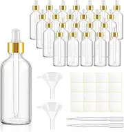Tessco for you 20 Pack 3.4 oz Glass Dropper Bottles with Glass Eye Droppers for Essential Oils, Empty Oil Bottles with Funnel, Labels and Pipette for Hair Oils Perfume Cosmetic Travel(Amber)