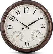 Bernhard Products Indoor/Outdoor Wall Clock Bronze 13 Inch Noiseless Waterproof with Temperature and Humidity gage, Thermometer and Hygrometer Decorative