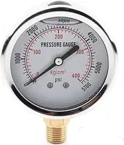 Liquid Filled Fuel Pressure Gauge, Stainless Steel Pressure Gauge 1/4" NPT Glycerin Filled Fuel Pressure Gauge 0~5700Psi Water Oil Gas Lower Mount
