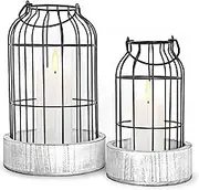 Livelab Modern Farmhouse Lantern Decor, [Refined] Rustic Home Decor Lanterns, Wire Metal Cloche Decorative Candle Holder for Living Room, Fireplace Mantle, Bathroom Countertop, Valentine's Day Decor
