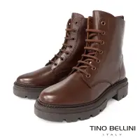 在飛比找Yahoo奇摩購物中心優惠-Tino Bellini 義大利進口牛皮側拉鍊厚底繫帶中筒靴