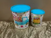 Tupperware Beautiful New Set of 2 Canisters 3.1L & 1.3L Trucks and Flowers Theme