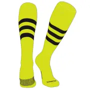 PEAR SOX Striped OTC Baseball, Softball, Football Socks (A) Neon Yellow, Black