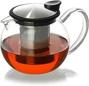 FORLIFE Bola Glass Teapot with Basket Infuser, 25oz./750ml., Black Graphite