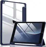 [Witzon] for iPad Case 10.2 Inch iPad 9th 8th 7th Generation Cover with Pencil Holder, Clear Transparent Back Shell Slim Stand Shockproof Protective Case for Apple iPad 9th Gen, Auto Wake/Sleep, Navy