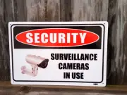 Security Surveillance Cameras In Use Metal Alucobond Sign 300x225mm
