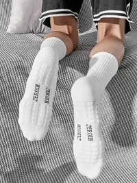 在飛比找Yahoo!奇摩拍賣優惠-美式4雙裝男士襪子中筒毛巾底加厚純棉長筒運動襪籃球足球白襪