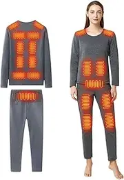 [IMYOGI] Cozy 18 Areas Heating Underwears Set, 3 Gear Temperature Thermal Underwear Shirt and Pant USB Battery Power for Man Woman