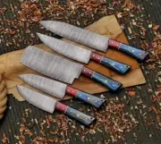 5 Pcs New Custom Handmade Damascus Steel Kitchen Knife Set, Chef Set, Full Tang