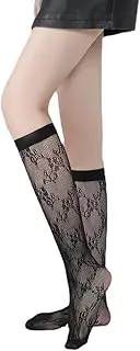 [Generic] Womens Lace Knee High Socks Girls Ruffle Knee Highs Sexy Sheer Trouser Socks Black Mesh Fishnet Stockings