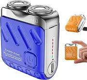Portable Rotary Dual Ring Electric Shaver, Washable Double Head Razor, Portable Mini Small Steel Cannon Rotary Dual Ring Electric Shaver, for Home Travel (Blue)