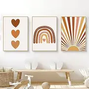 Herfair Set of 3 Posters for Children's Room, Boho Decorative Pictures, Baby Room, Wall Pictures, Bedroom, Sun, Rainbow, Baby Room, Wall Decoration, Girls, Boys, without Frame (B, 21 x 30 cm, A4)