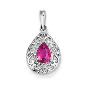Sterling Silver Rhodium Plated Pink Tourmaline Teardrop Pendant
