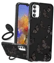for Samsung Galaxy A03S Phone Case with Ring Holder Cute 16-Black Butterflies