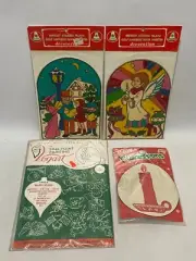 Vintage Lot Christmas Window Decals & Transfer Pattern Stained Glass Angel New