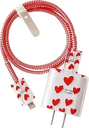 Cute Heart Charger Protective, Fast Charger Case for iPhone Fast Charger 18W/20W USB-C Power Adapter and Lightning Cable, Data Cable Protector-Red