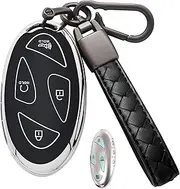 CAERSAT for Hyundai Ioniq 6 Key Fob Cover Premium Soft TPU with Leather Keychain Key Case Shell 360 Degree Protection for Hyundai Ioniq 6 Grandeur GN7 KONA 2023 2024 (7 Buttons, B Black)