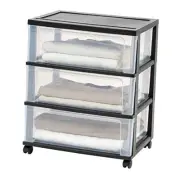 USA 3 Drawer Wide Storage Drawer Cart with Caster Wheels, Plastic Rolling