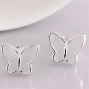925Sterling Silver Tarnish-Resist White Enamel Butterfly Stud Post Earrings K875
