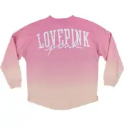 Vs Victorias Secret Pink Varsity Crew Sweater Jacket Top Peached Neon Dip Dye M