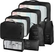Neween 8 Set Packing Cubes for Suitcases, Travel Luggage Organizer with Shoe Bag, Toiletry Bag & Laundry Bag, Compression Packing Cubes Set Travel Accessories Clothes Storage Bag (Black)