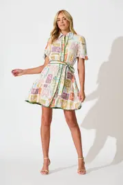 Fairytales Shirt Dress Half Sleeve in multicolor Daisy Patchwork Print 10