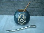 Mate Gourd Hand Carved -Mate Calabaza + Straw +Bonus Straw Bamboo Green - Yerba