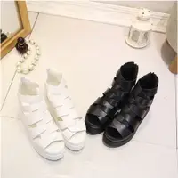 在飛比找蝦皮購物優惠-厚底涼鞋-韓國新款編織魚骨簡約純色松糕鞋 厚底鞋 羅馬涼鞋 