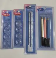 8 Singer Class 66 Plastic Bobbins #30026 w/ Sewing Guage, 3 Marking Pencils