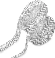 DUMING-IN 2 Yards Silver Rhinestones Ribbon, Rhinestone Diamond Stickers, Rhinestones for Clothes Craft, Self Adhesive Stick on Silver Gems, Bling Decorations for Bedroom DIY Arts Crafts