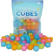 Urban Essentials Reusable Ice Cubes - Quick Freeze NEON Colorful Plastic Square Ice cubes With Resealable Bag Pack Of 56, Blue,Orange,Pink