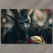 FLATCARD Krampus Holding Golden Eggs Gothic Dark Fantasy Easter Horror Creepy