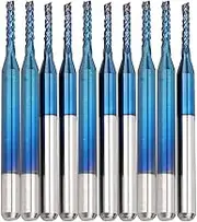 10PCS Carbide End Mill,PCB SMT CNC End Mill Engraving Bits,Corn Router Cutting Bit,for Engraving Plastic Copper Stainless Steel Storing Hardware Tool，3.175mm Shank (1.5mm)