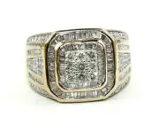 Natural Round Diamond Wide Square Cluster Men's Ring Band 14k Rose Gold 2.68Ct